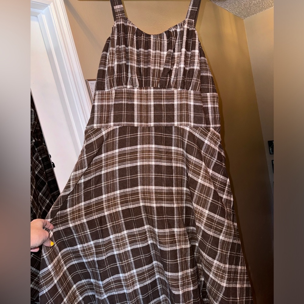 Belle Pogue brown plaid flannel dress